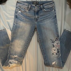 Abercrombie and Fitch Floral and ripped  low rise super skinny jeans